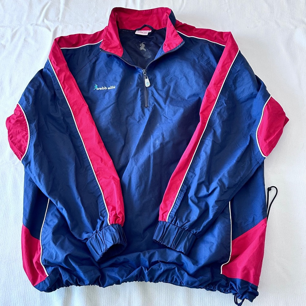 Webb Ellis Quarter Zip Rugby Pullover Jacket Men's XL Nylon Navy Red‎ White